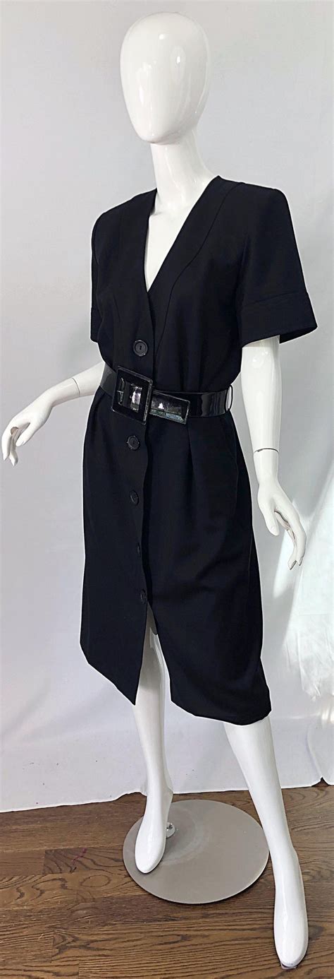 1980s Yves Saint Laurent Black Short Sleeve Large Size Belted 